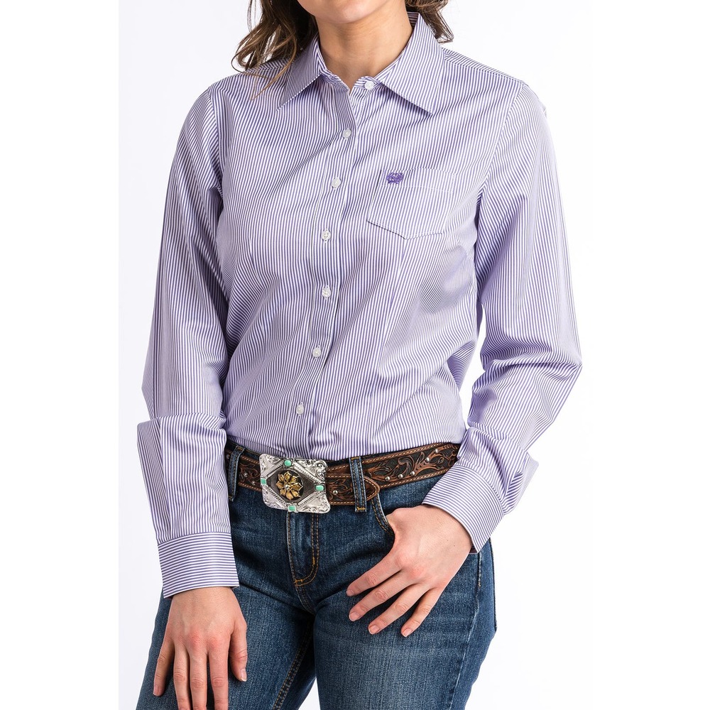 CINCH Women's Western Purple Striped Button Front Blouse Shirt Top  MSW9164087 S